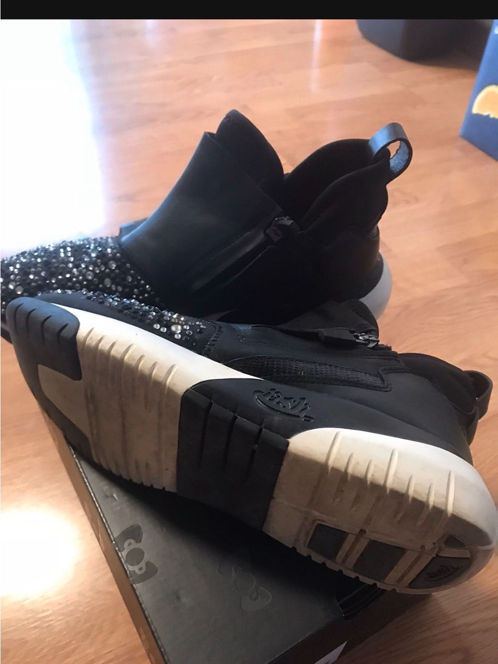 Ash Black Slip-On Sneakers with Crystal Toe Detail